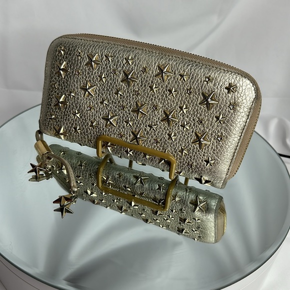 JIMMY CHOO FILIPA Star-embossed Leather Wallet GOLD Leather Signat… - Picture 3 of 17
